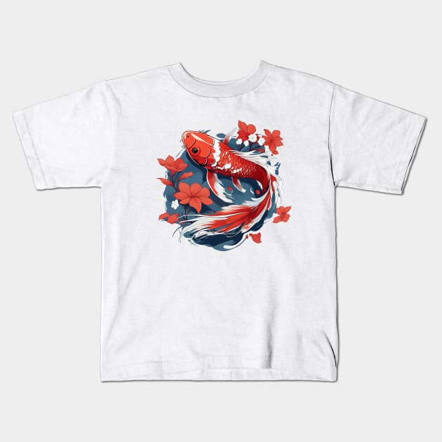 Koi Fish In A Pond Kids T-Shirt by zooleisurelife